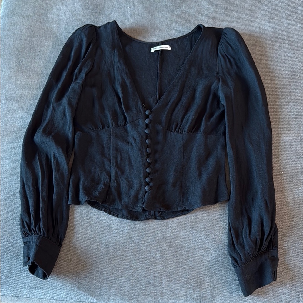 Reformation Black V-neck Women's Top with button front